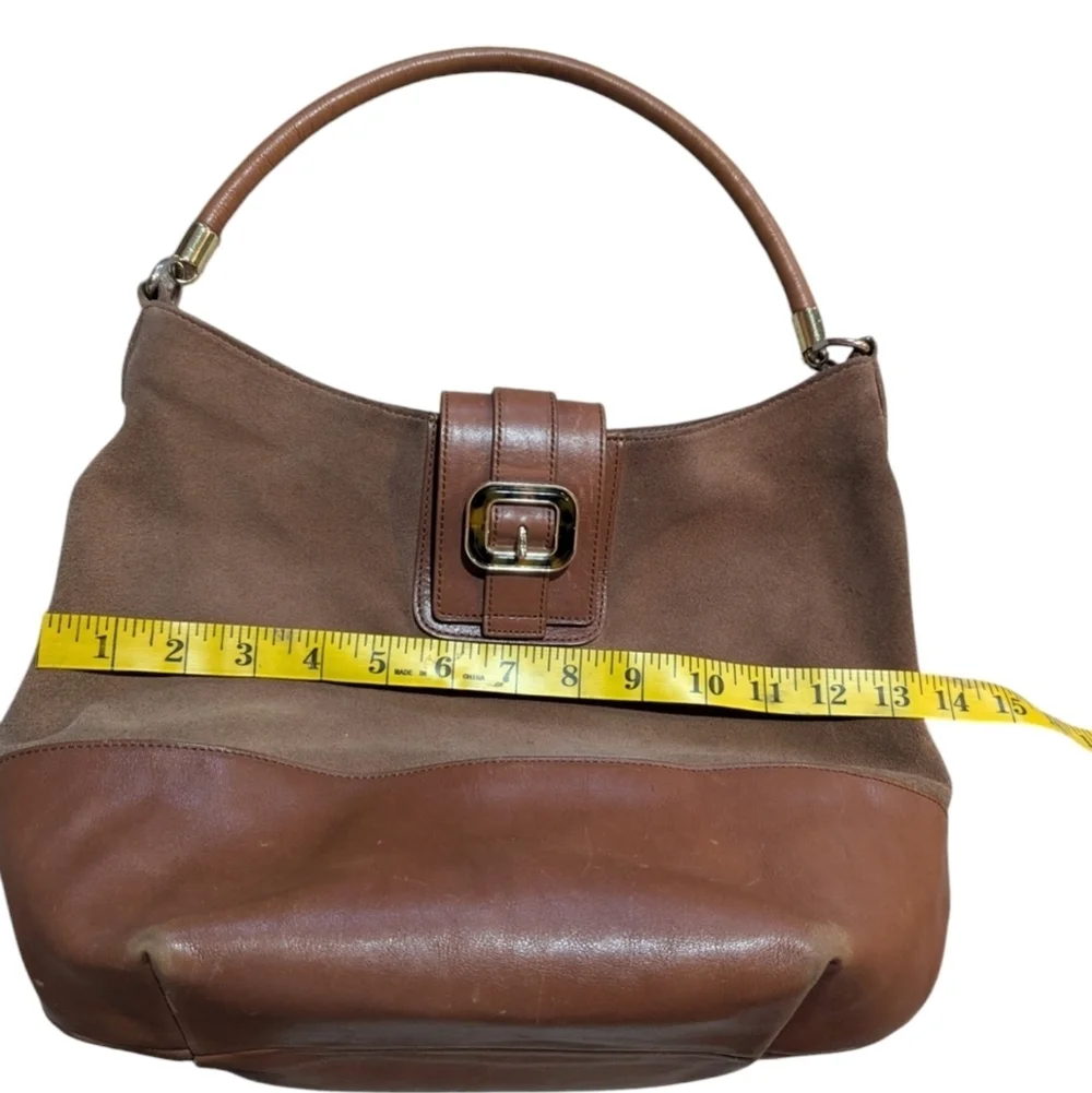 Talbots Camel Tan Leather Suede Hobo Bag Tortoiseshell Buckle Neutral